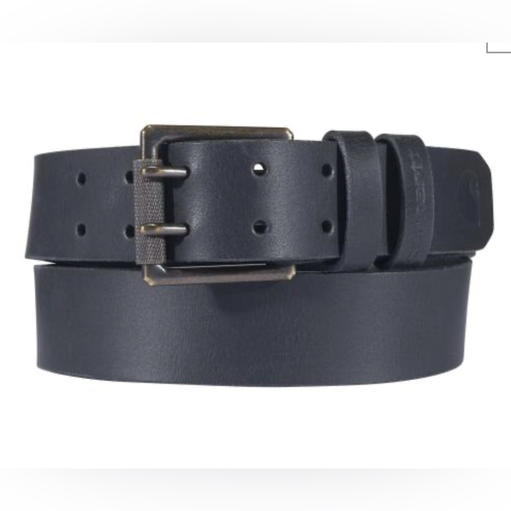 Blue Vintage Men’s Black Leather Double Prong Belt Size 38”